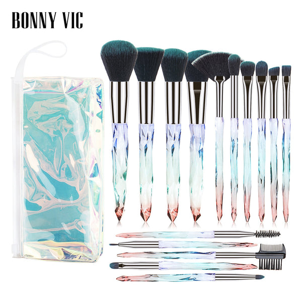 15-Piece Diamond Crystal Handle Makeup Brush Set Professional