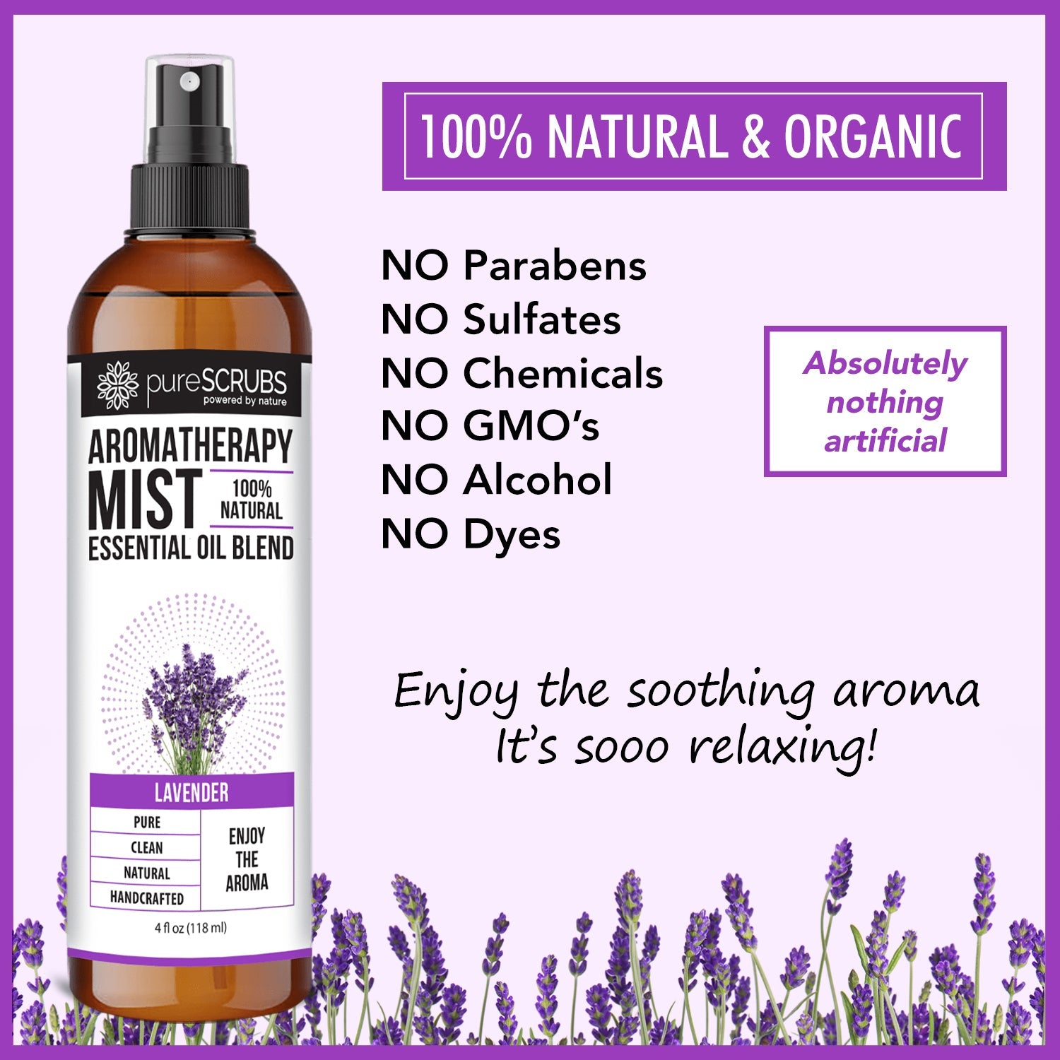 Lavender Aromatherapy Mist - 100% Natural Essential Oil Blend for Room, Body, Linens