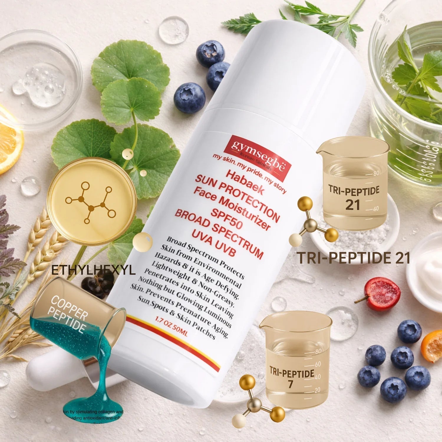 Habaek Sun Protection Face Moisturizer SPF50 | Peptides | Niacinamide