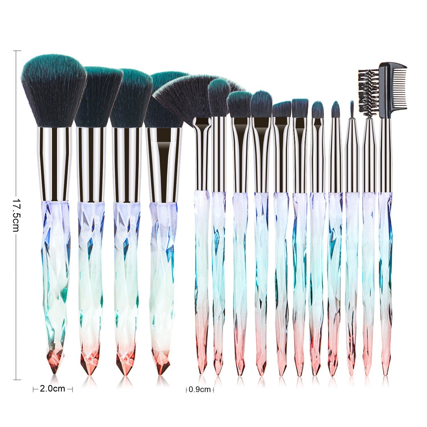 15-Piece Diamond Crystal Handle Makeup Brush Set Professional