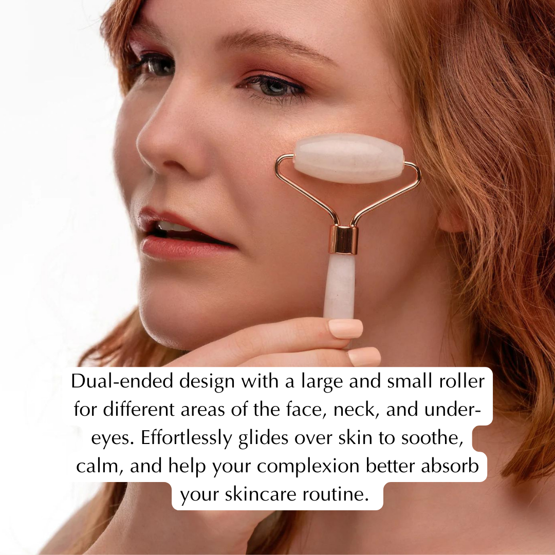 Rose Quartz Dual-Ended Facial Roller Beauty Massage Tool