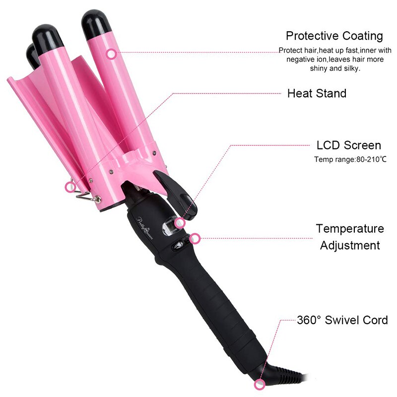 LED Ceramic Triple Barrel Hair Waver Curling Iron Styler