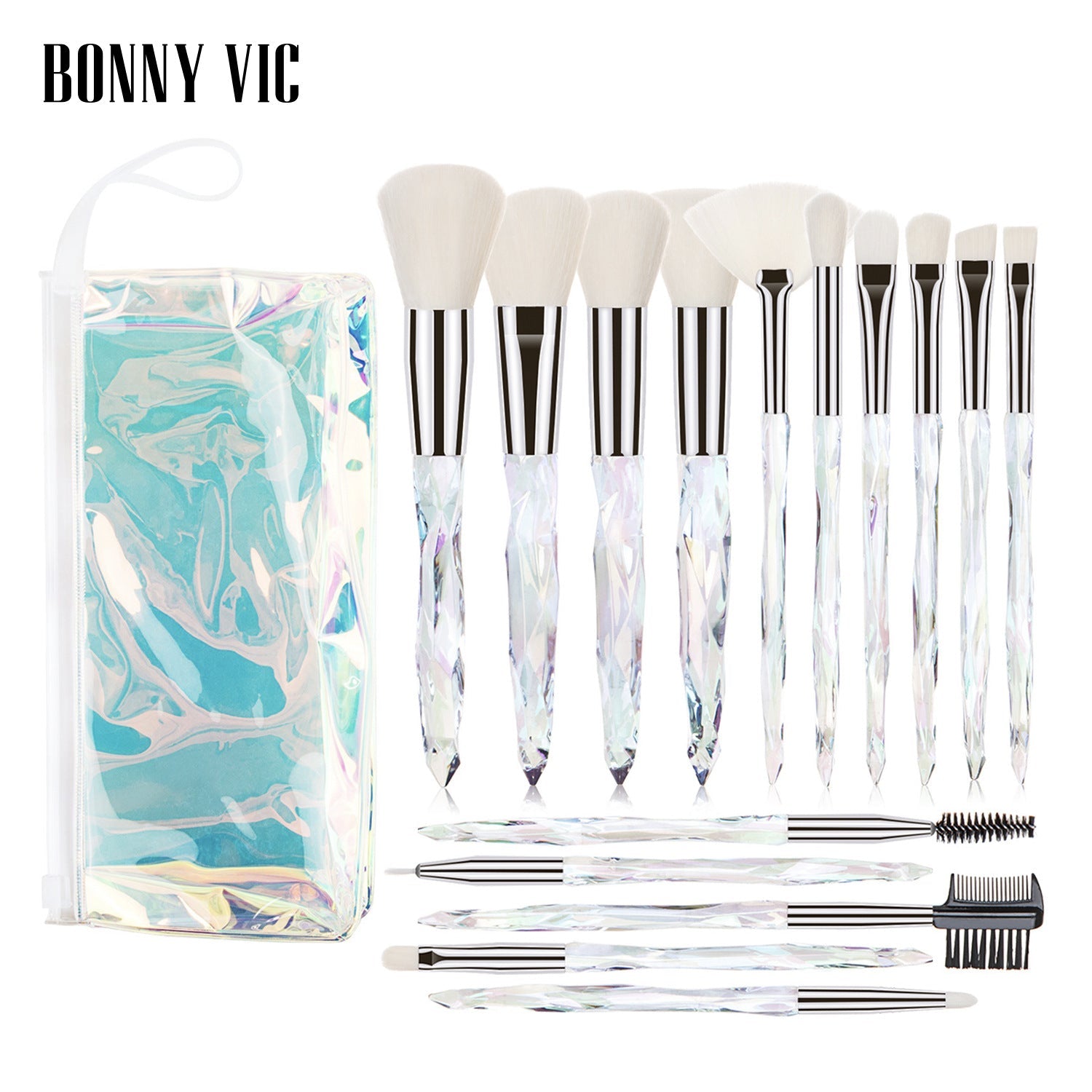 15-Piece Diamond Crystal Handle Makeup Brush Set Professional
