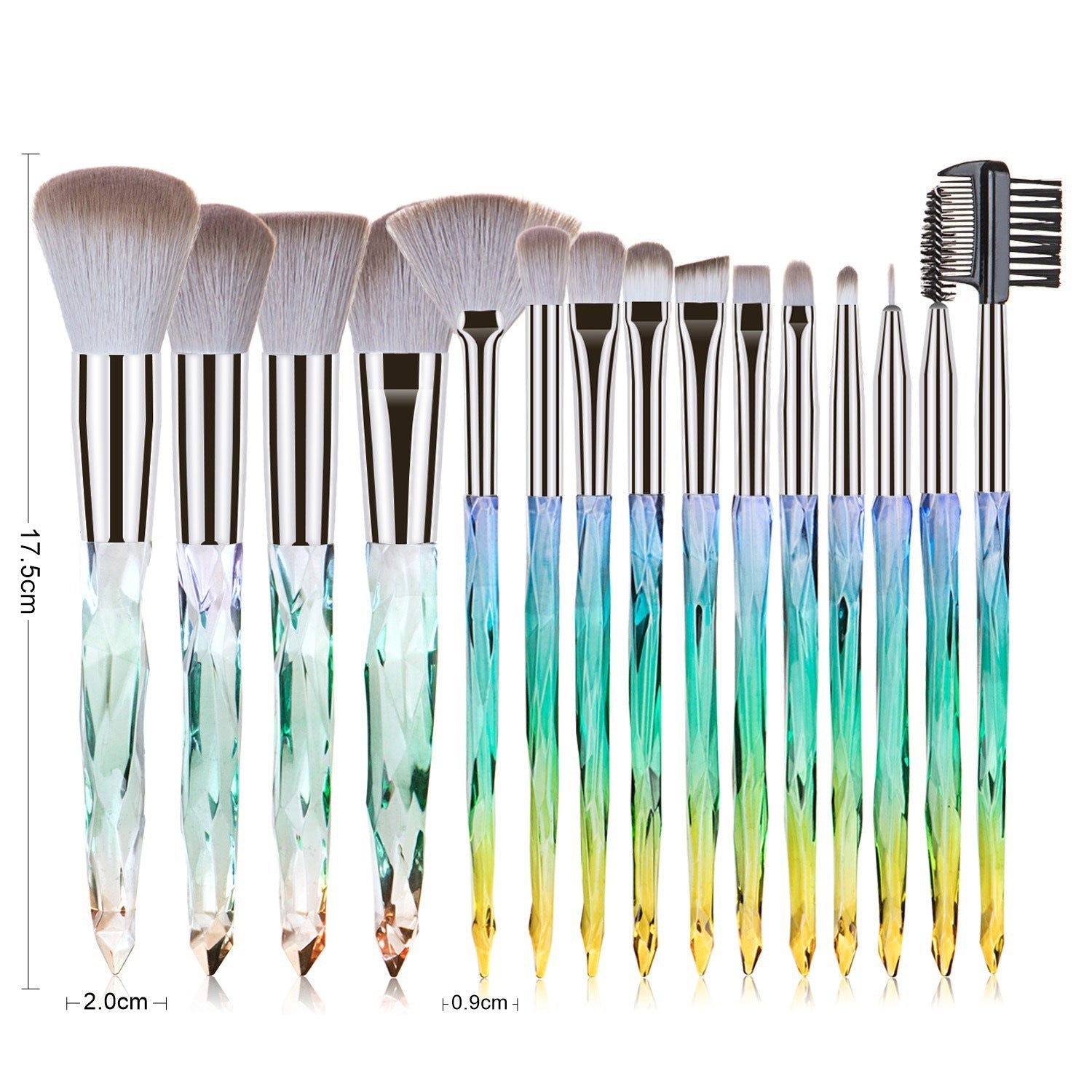 15-Piece Diamond Crystal Handle Makeup Brush Set Professional