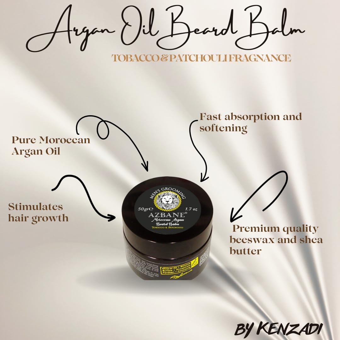 Tobacco & Patchouli Scented Beard Balm - Azbane Moroccan Argan Oil Formula