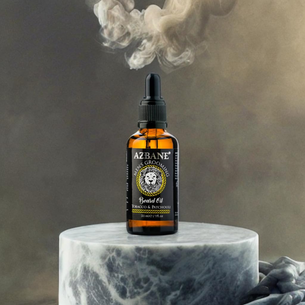 Tobacco & Patchouli Scented Beard Oil - Azbane Premium Argan-Based Formula (1 oz / 30 ml)