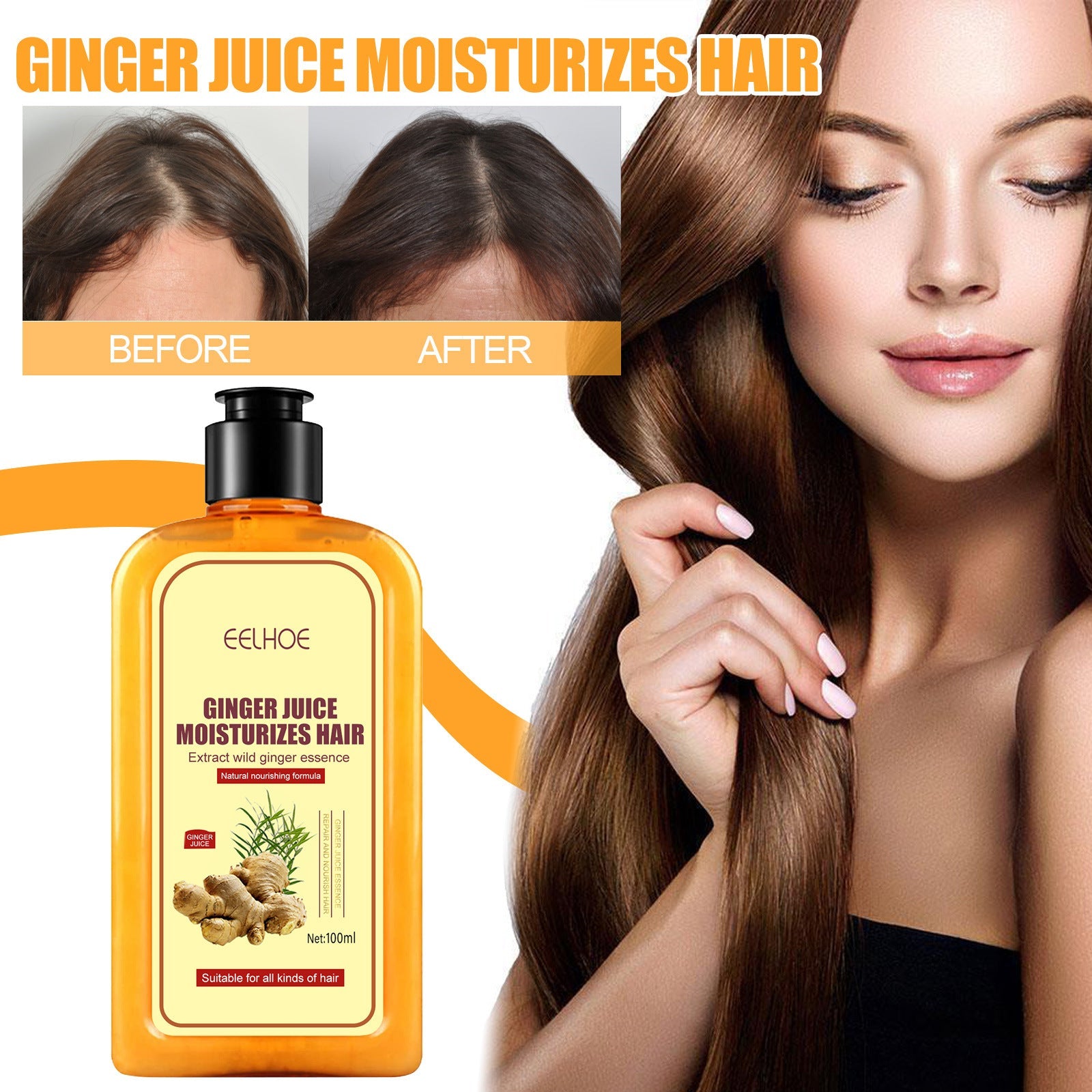 Ginger Juice Moisturizing Hair Repair Shampoo for Stronger Hair