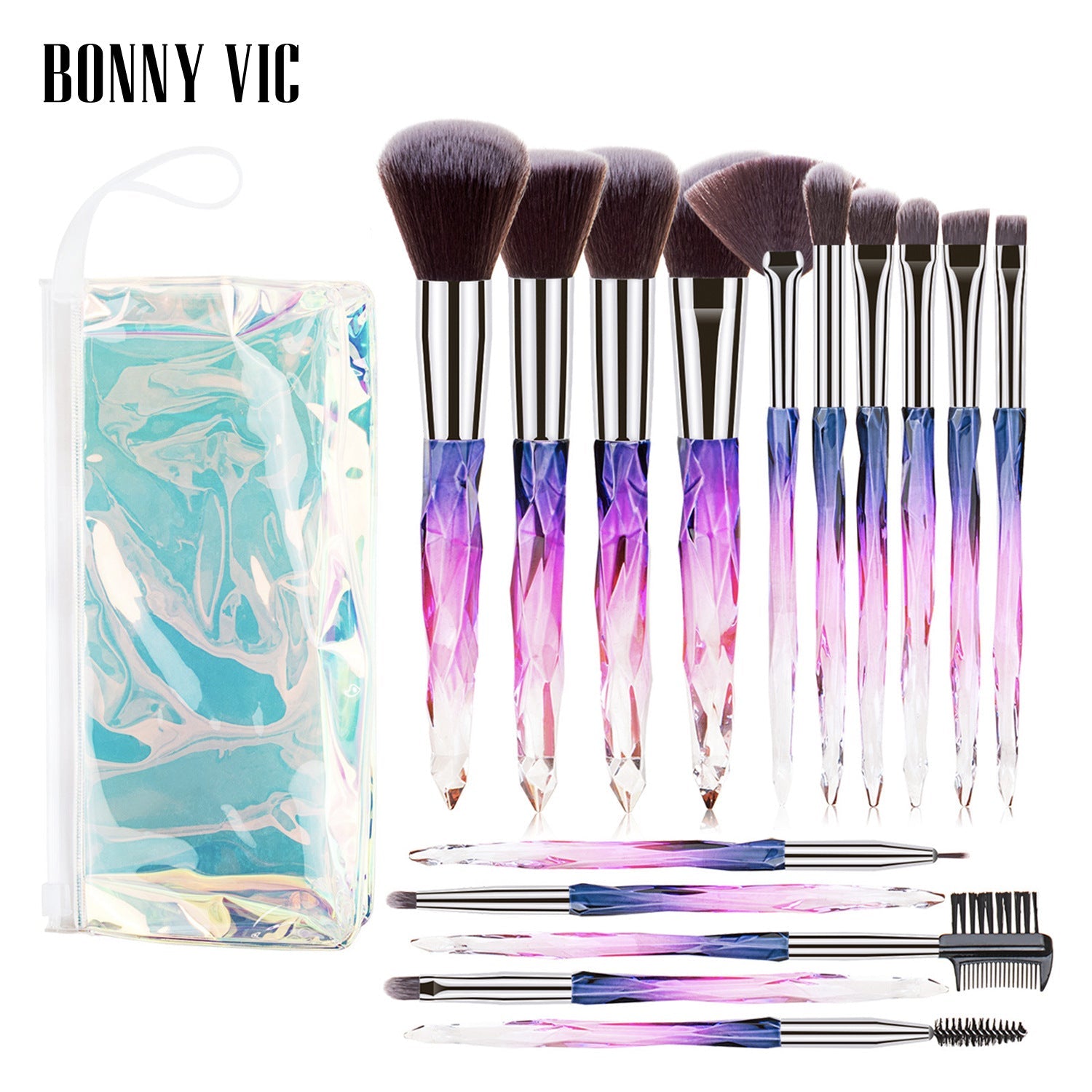 15-Piece Diamond Crystal Handle Makeup Brush Set Professional