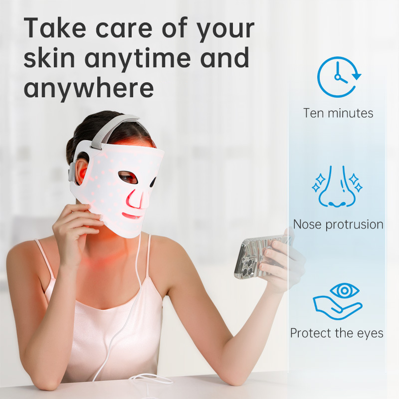 LED Color Light Home Beauty Device with Red, Blue, Green, and Purple Light Mask, 98 Light Beads for Facial Phototherapy Mask
