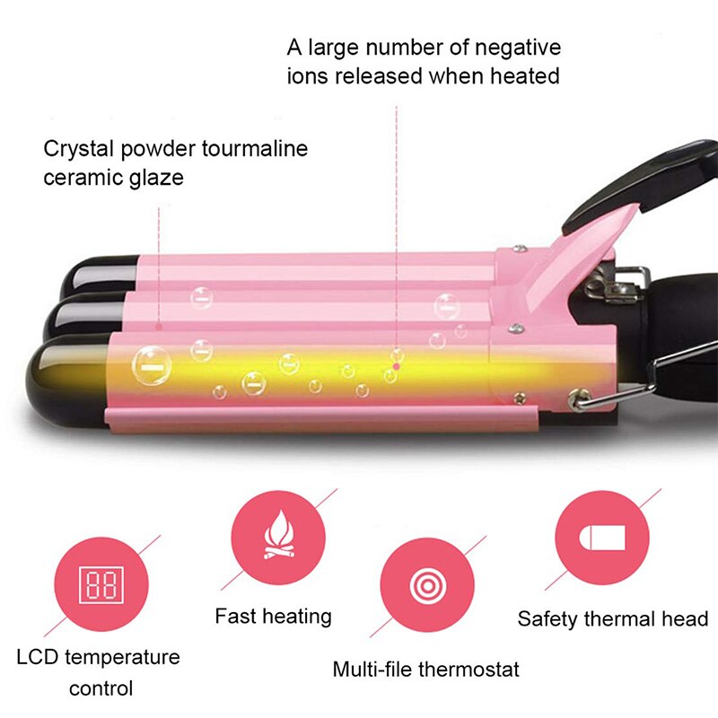 LED Ceramic Triple Barrel Hair Waver Curling Iron Styler
