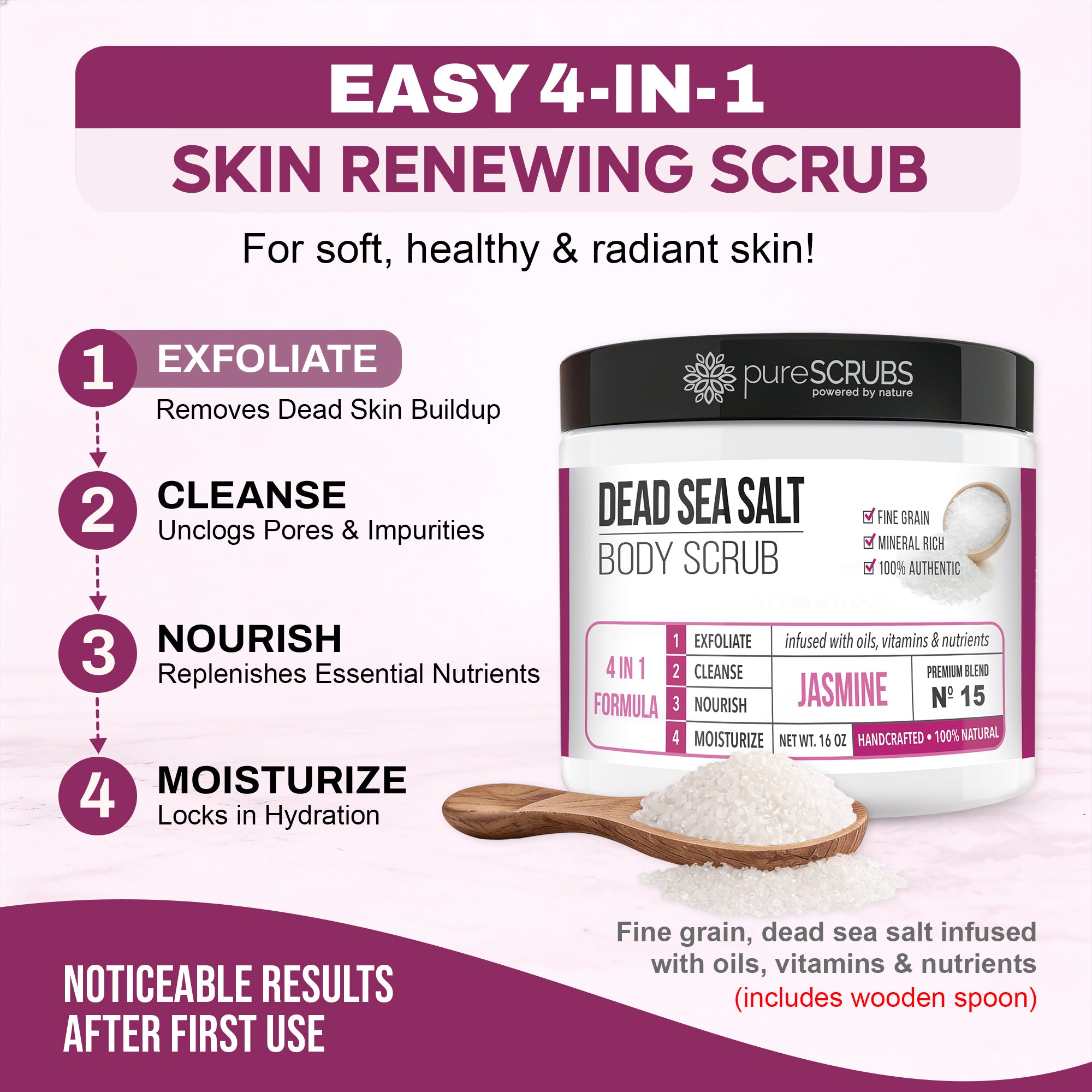 Jasmine Body Scrub / Dead Sea Salt / Premium Blend #15