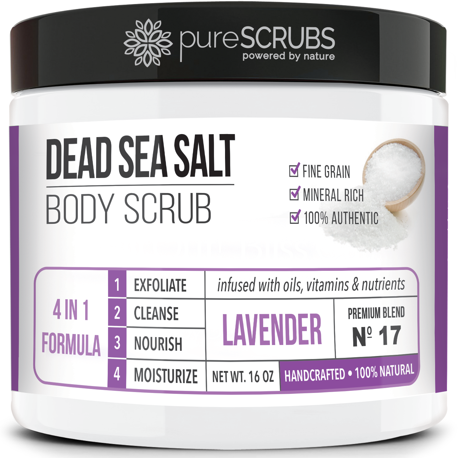 Lavender Body Scrub / Dead Sea Salt / Premium Blend #17