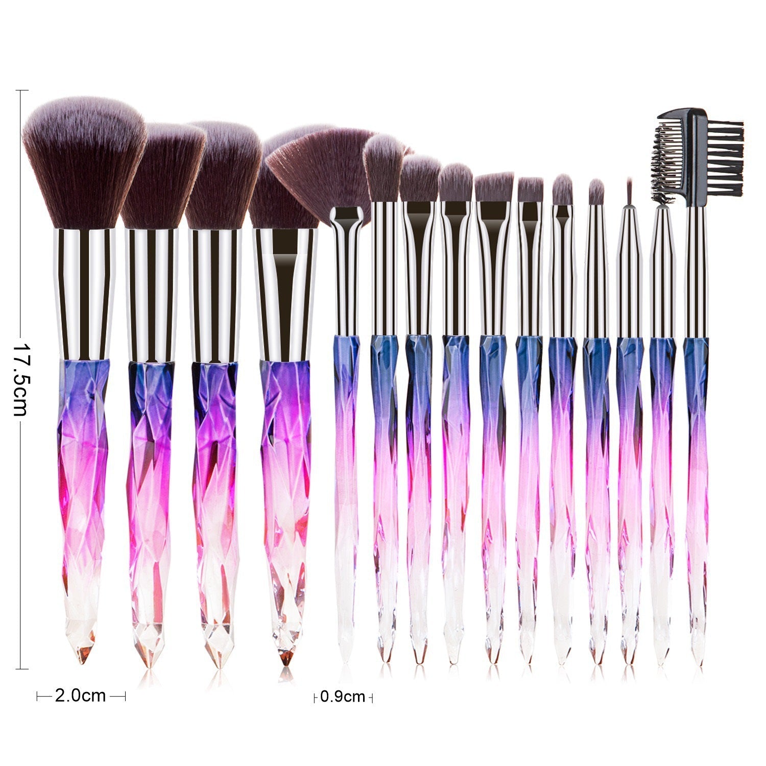 15-Piece Diamond Crystal Handle Makeup Brush Set Professional