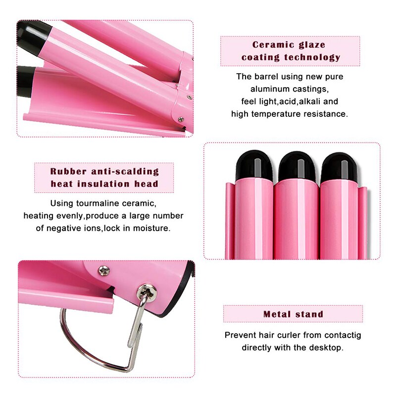 LED Ceramic Triple Barrel Hair Waver Curling Iron Styler