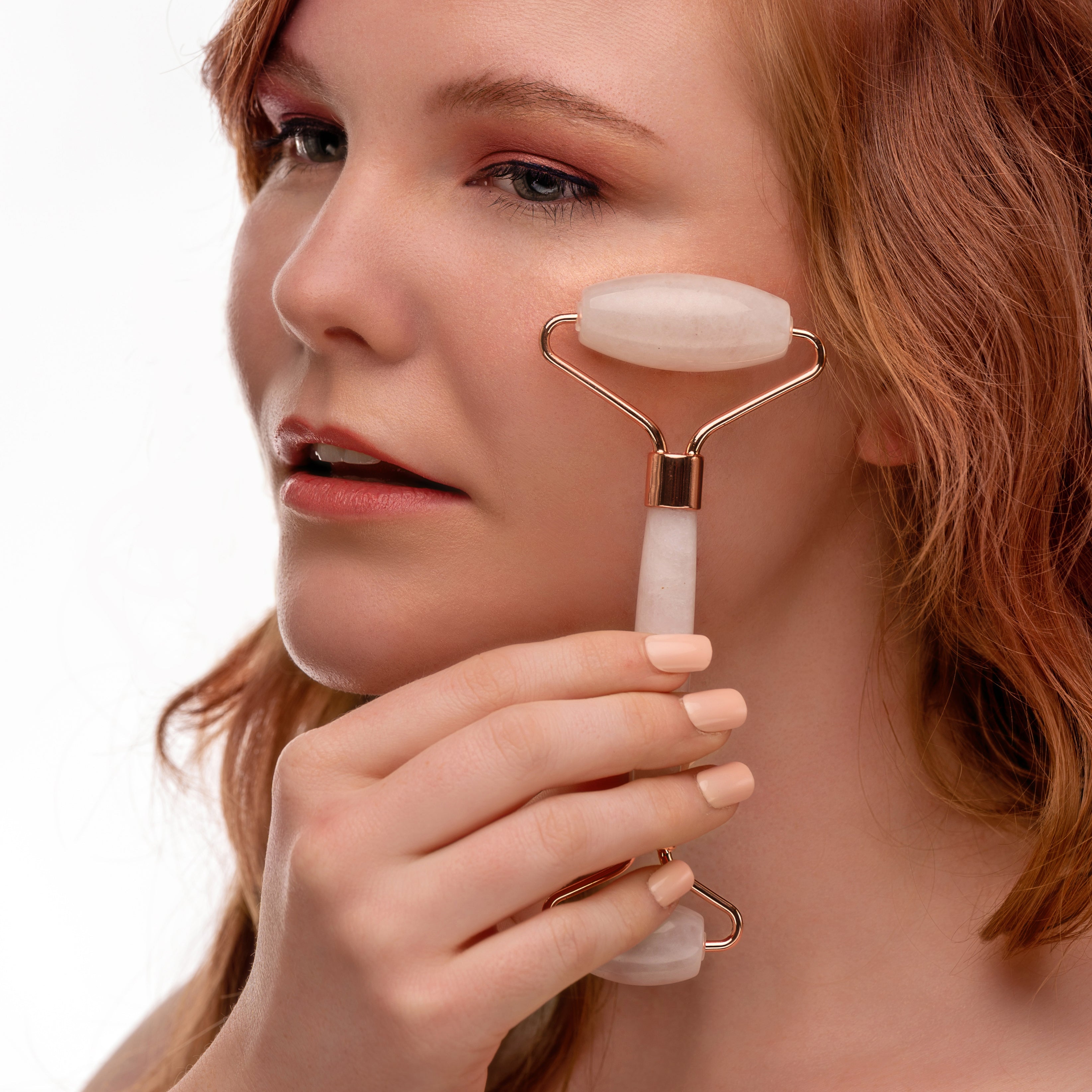 Rose Quartz Dual-Ended Facial Roller Beauty Massage Tool
