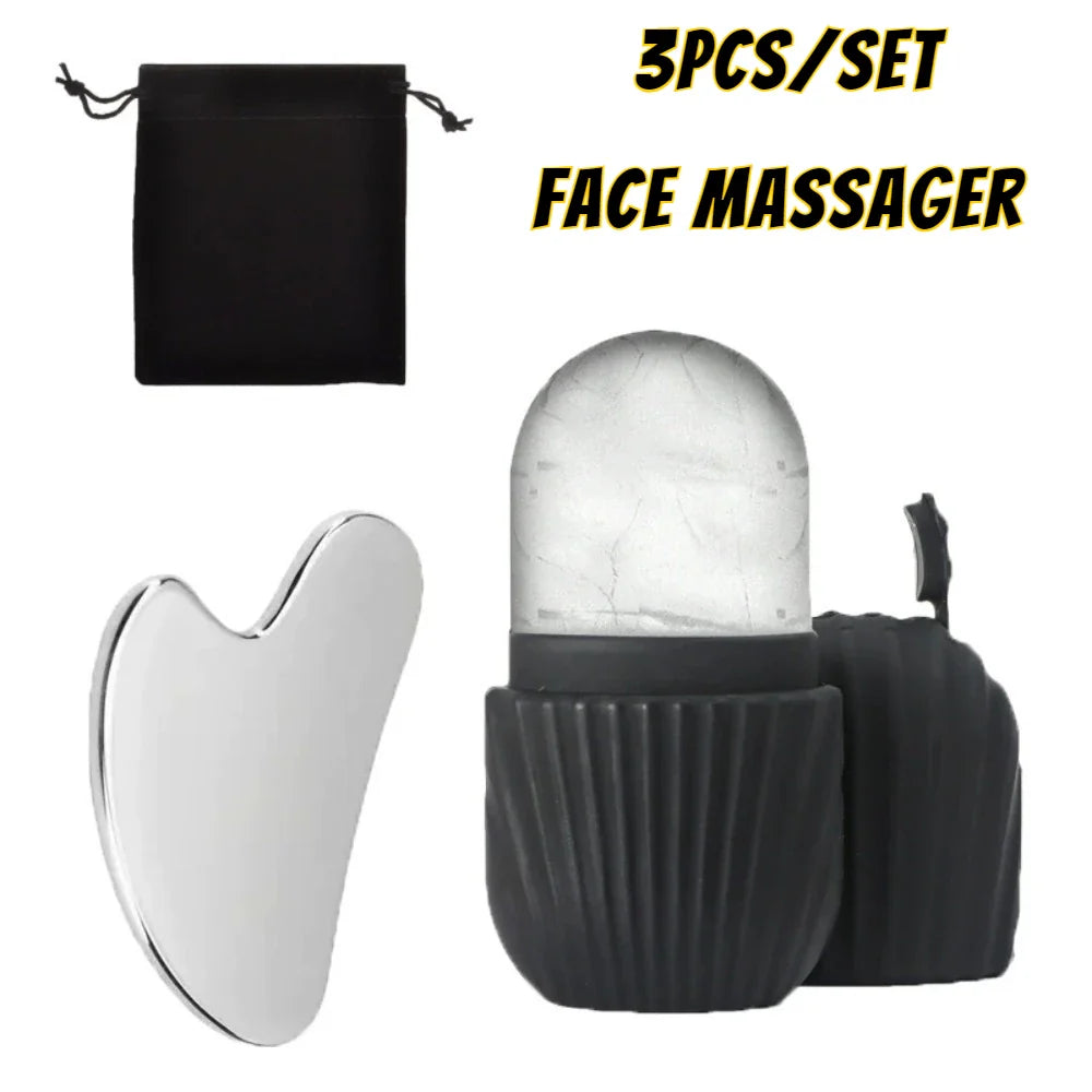 Stainless Steel Ice Face Roller and Gua Sha Set