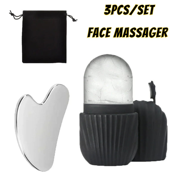 Stainless Steel Ice Face Roller and Gua Sha Set