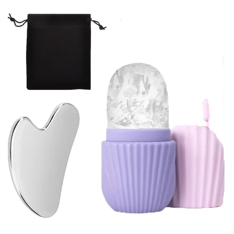 Stainless Steel Ice Face Roller and Gua Sha Set