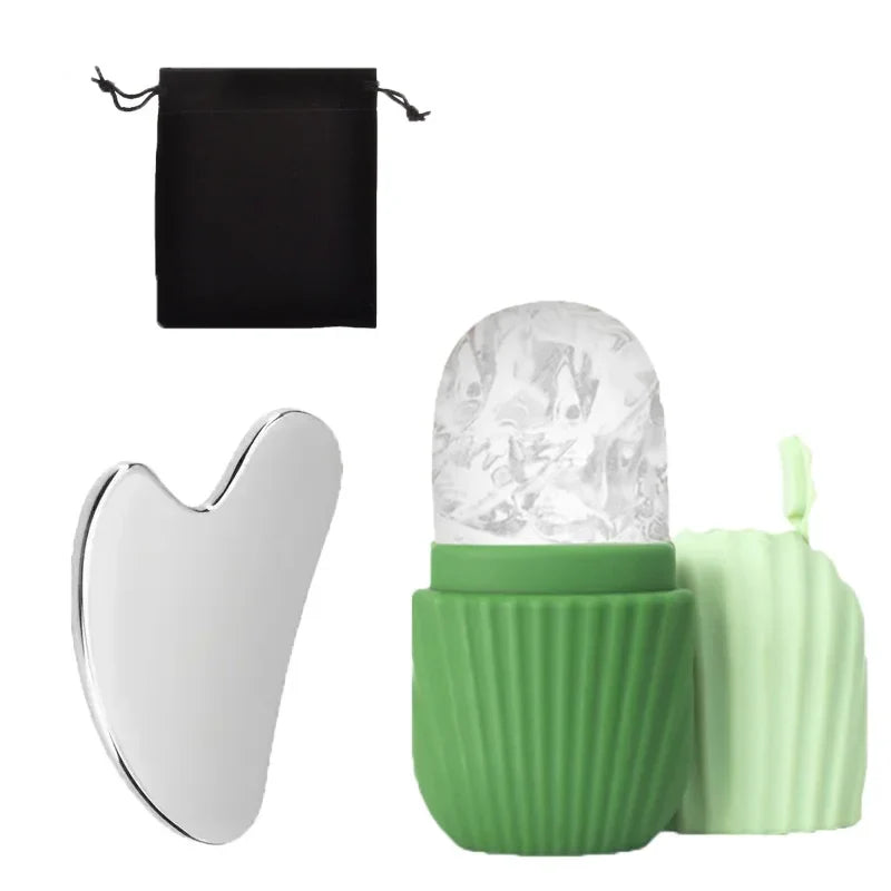 Stainless Steel Ice Face Roller and Gua Sha Set