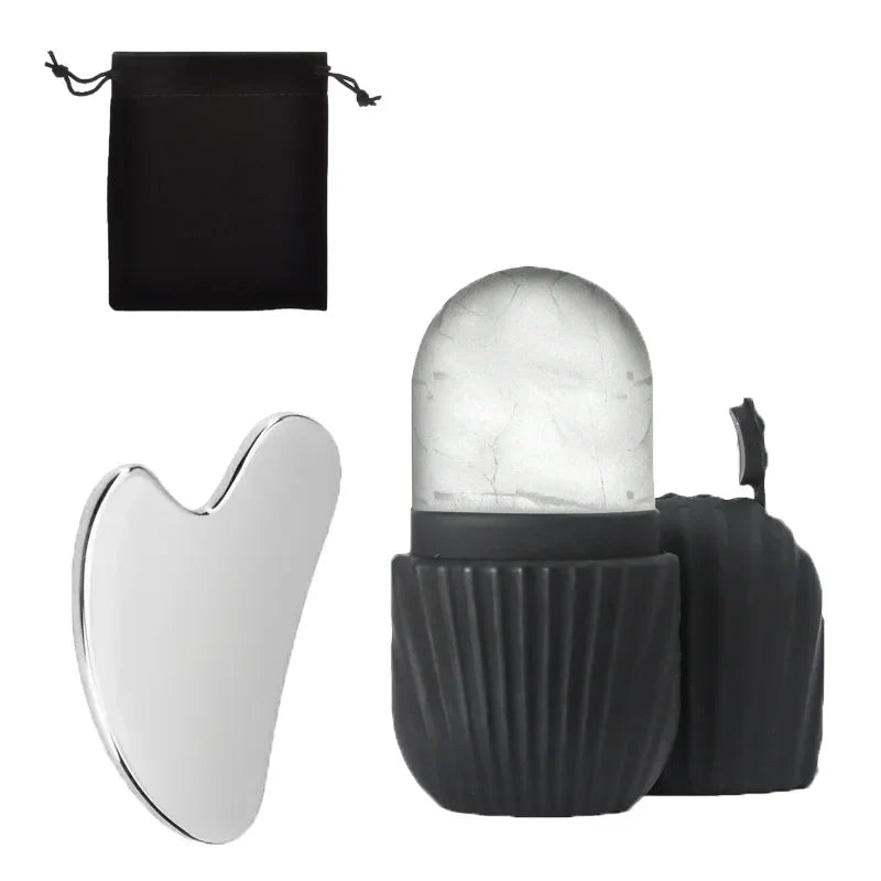 Stainless Steel Ice Face Roller and Gua Sha Set
