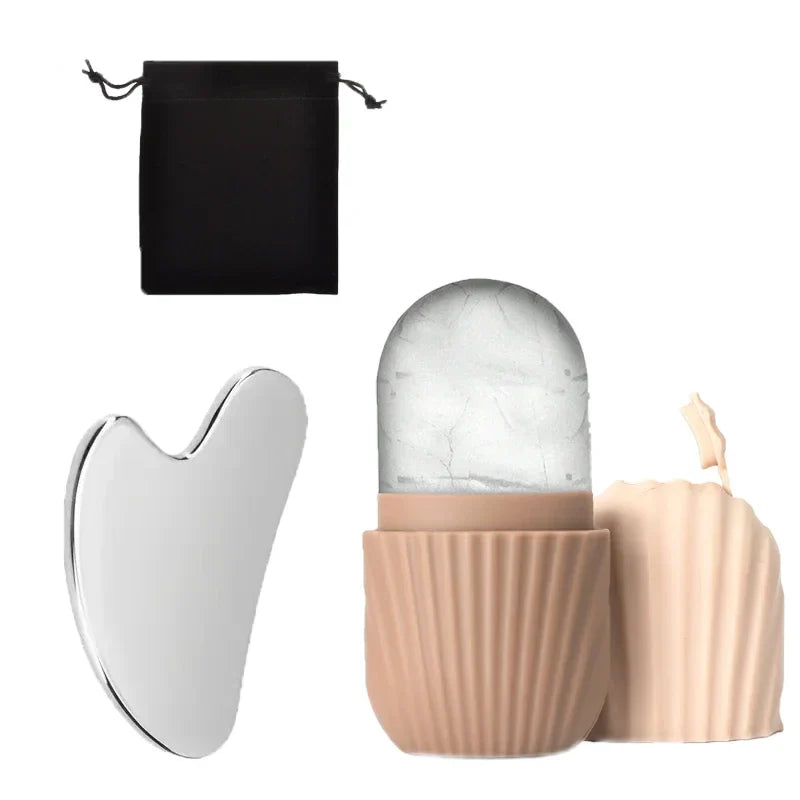 Stainless Steel Ice Face Roller and Gua Sha Set