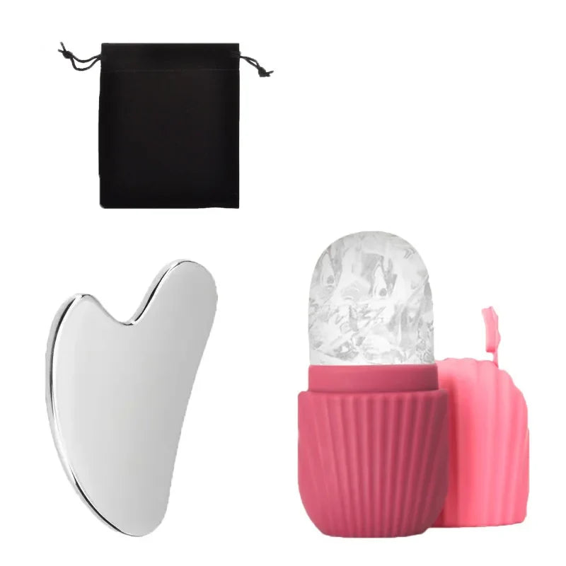 Stainless Steel Ice Face Roller and Gua Sha Set