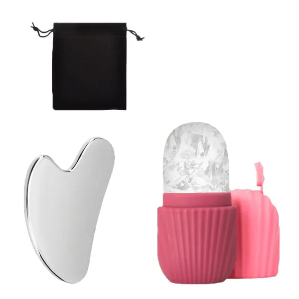 Stainless Steel Ice Face Roller and Gua Sha Set