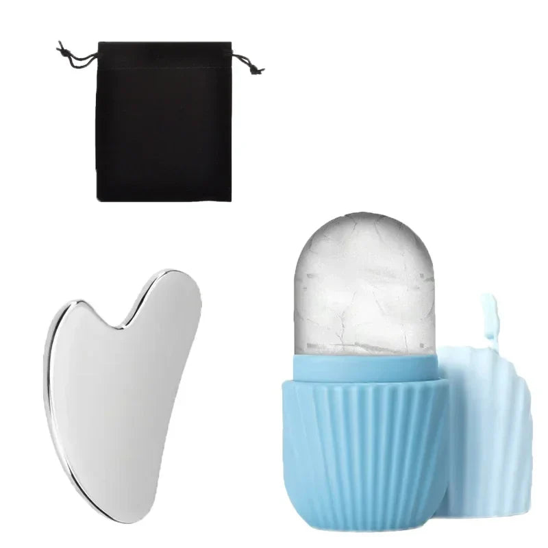 Stainless Steel Ice Face Roller and Gua Sha Set