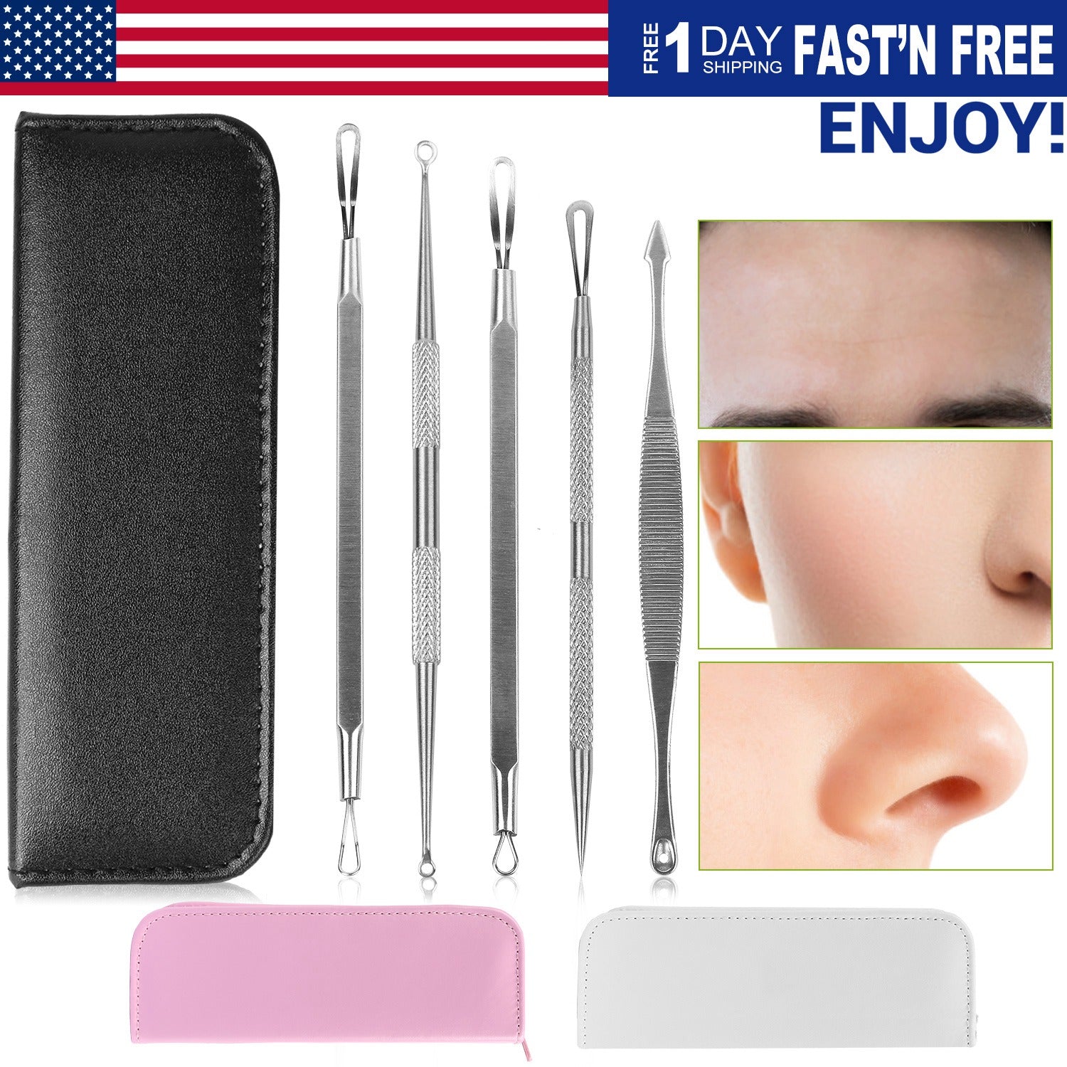 5-Piece Stainless Steel Blackhead Remover Acne Extractor Tool Set