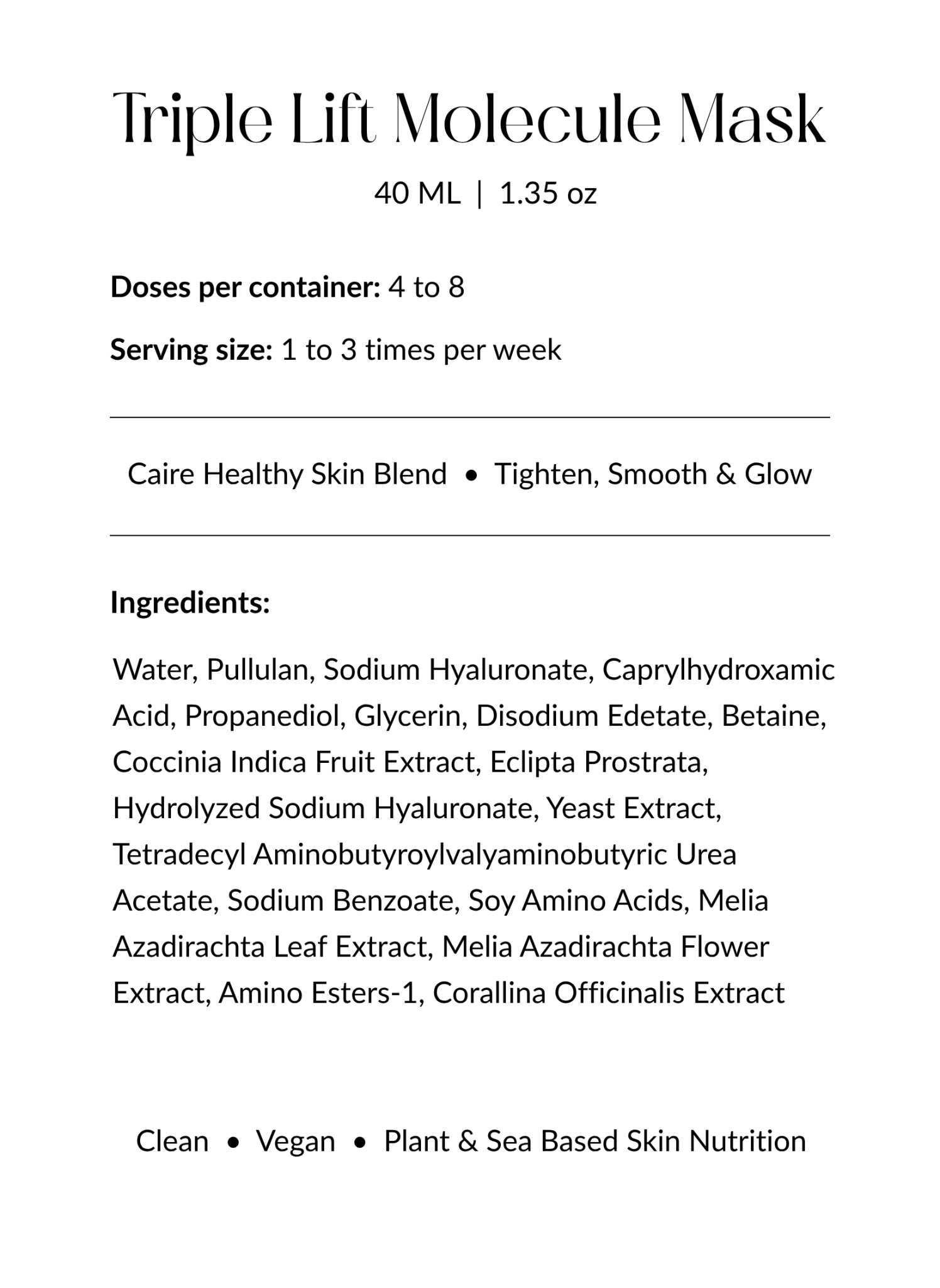 Triple Lift Molecule Hydrating Facial Sheet Mask Treatment